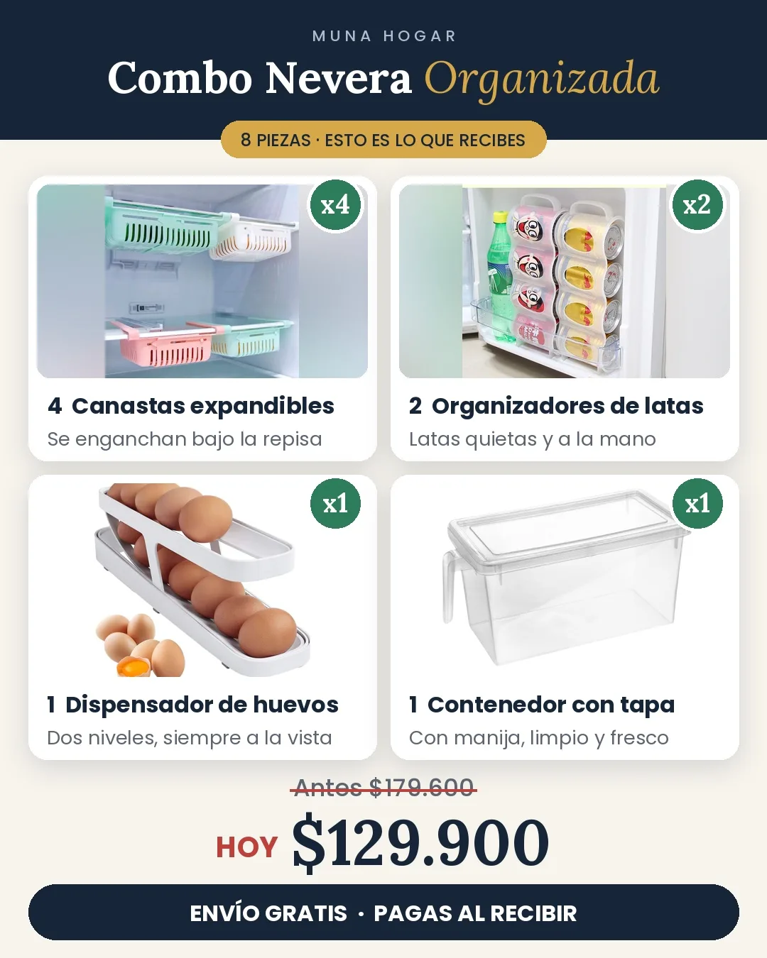Combo Nevera Organizada · 8 piezas